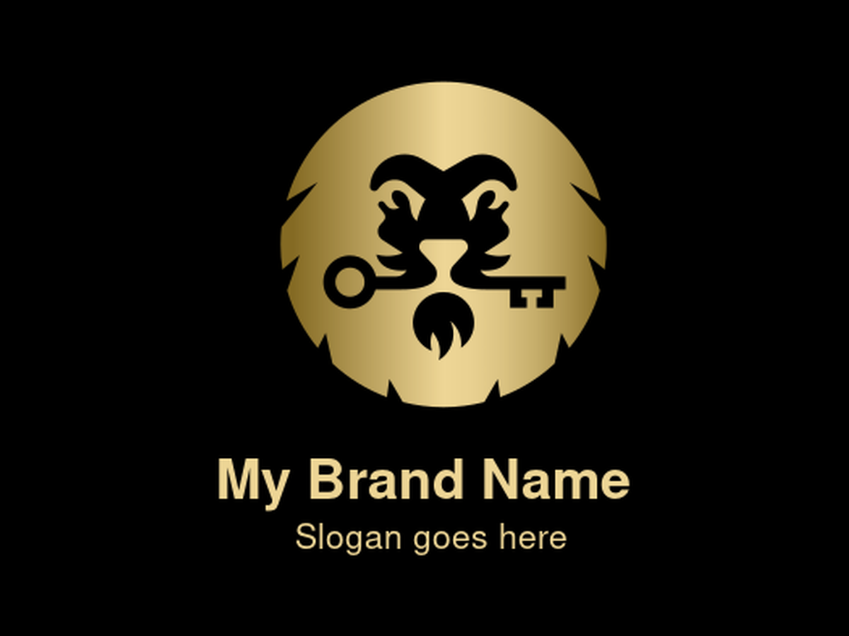 Golden Lion Head with Key Circle Logo - Powerful Symbol for Security, Exclusive Access, Real Estate, Financial Solutions, and Trusted Services